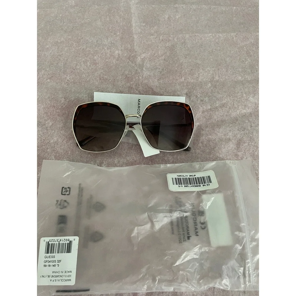 Guess ladies GF0410/S 32F Gold Tortoise Geometric Oversized Sunglass Brown Lens